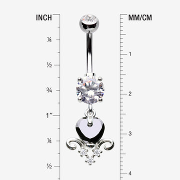 Detail View 1 of Black Heart Elegance Sparkle Belly Button Ring-Clear Gem/Black
